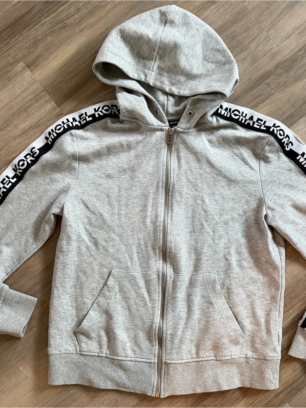 Michael Kors Light Heather Gray Logo-Trim Zip Hoodie